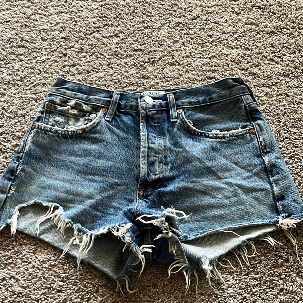 Agolde Blue Distressed Jean Shorts